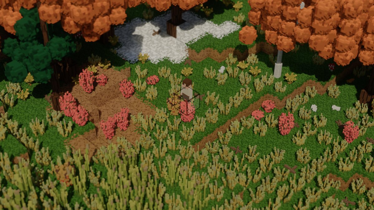 The same forest edge in autumn, the oaks gone orange and the bushes red